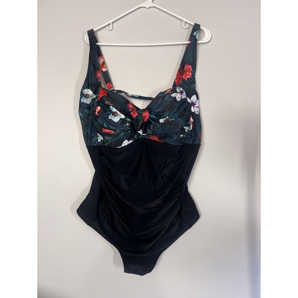Yonique Plus Size One Piece Swimsuit Woman Size 24W Black Floral -Support NWT